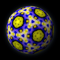 Artfully designed and colorful ball, 3D illustration on black background