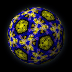 Artfully designed and colorful ball, 3D illustration on black background
