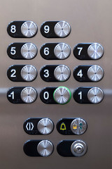 Close-up of the buttons on an elevator panel button