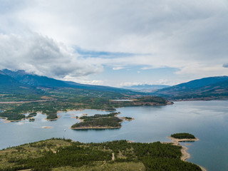 Aerial view of the lake in the Rocky Mountains
