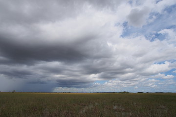 Rainclouds over the expanse of sawgrass in Everglades National Park, Florida.