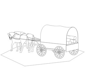 Fototapeta na wymiar wagon colonists, horse wagon, 3D illustration, sketch, outline
