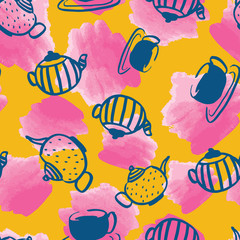 watercolor teapot seamless pattern design