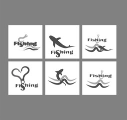 Fishing and tourism - vector collection of icons and logos. Flat design logo for companies and the website - fishing.