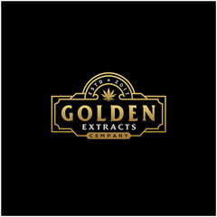 Luxury Vintage Golden CBD Cannabis Marijuana Weed Leaf Label Emblem Classic logo design