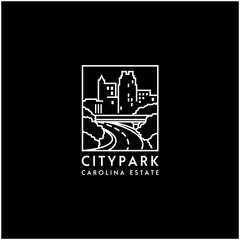 City Building and Park landmark at night logo design