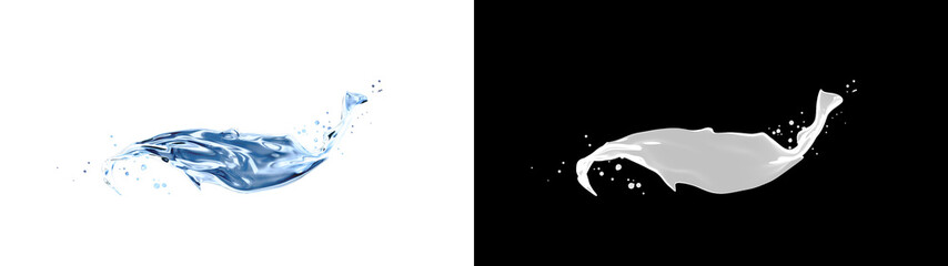 Water splash on the white background and black and white alpha. 3D illustration