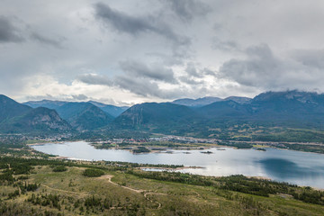 Aerial view of the lake in the Rocky Mountains