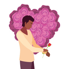 man with rose and flowers shape heart