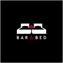 Fototapeta premium Bed Wine Glass for Hotel Motel Bar Restaurant logo design