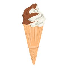  ice cream in the waffle cone with vanilla, chocolate.  isolated on white background. print for T-shirt or tattoo
