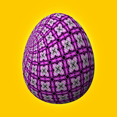 Happy Easter - Frohe Ostern, Artfully designed and colorful easter egg, 3D illustration on yellow background