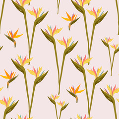 Fototapeta na wymiar Seamless pattern with tropical flowers. Creative floral texture. Great for fabric, textile Vector Illustration