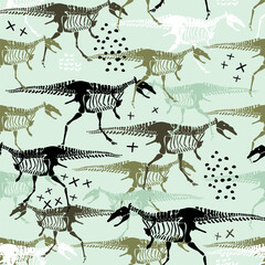 Childish seamless pattern with dinosaurs skeletons and bones. Trendy scandinavian vector background. Perfect for kids apparel,fabric, textile, nursery decoration,wrapping paper