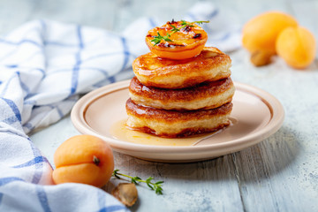 Fritters with apricot jam and thyme for breakfast.