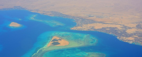 Fototapeta na wymiar Egypt Hurghada Red sea shore aerial view