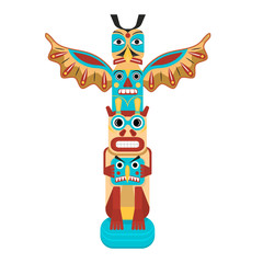 Cartoon Color Traditional Religious Totem Pole. Vector