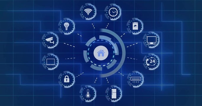 Smart house. Smart home security automation system concept. 4K video