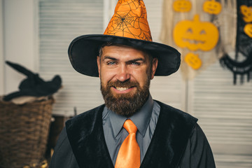 Happy halloween. The crazy joker face. Funny character, comic Dracula. Smiling man. Funny photo....