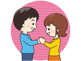 手を取り見つめ合う若いカップル