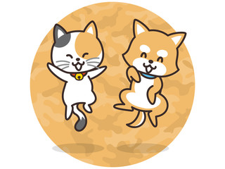 ジャンプする犬と猫