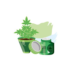 cannabis bottle product with houseplant