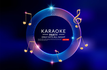 Vector banner with microphone and inscription karaoke party on the art background. Vector illustration