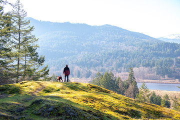 Man and dog hiking on Vancouver Island, BC, Canada - 278424827