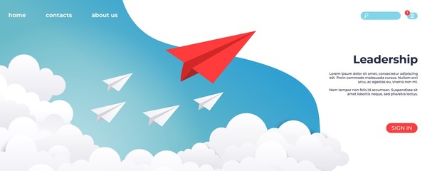 Paper leadership landing. Creative concept idea, business success and leader vision minimal success. Vector illustration innovative origami layout