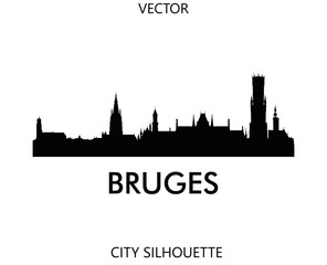 Fototapeta premium Bruges skyline silhouette vector of famous places