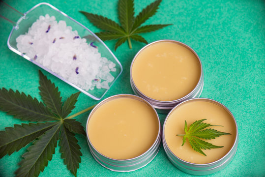 Cannabis Wellness Products With Bath Bomb, Soaking Salts And Marijuana Salve