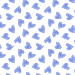 Hand drawn watercolor hearts silhouettes cute trendy seamless pattern