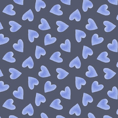 Fototapeta na wymiar Hand drawn watercolor hearts silhouettes cute trendy seamless pattern