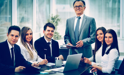 successful businessman and business team at a seminar in modern