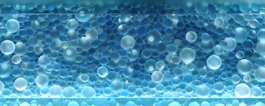 3d rendered background made of soft glowing blue spheres bubbles. metaphor of bio technology clean pure soft.