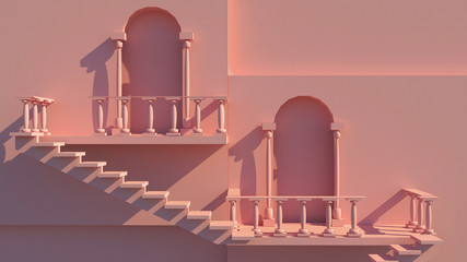 concept with arch and stairs,architectural design,pink color