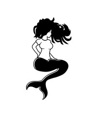 weibliche meerjungfrau sitzend sexy frau girl schöne hübsche haare mädchen fisch flosse silhouette schwimmen meer wasser clipart design cool