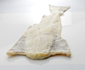 bacalao salado. Sobre fondo banco.  close up salted cod on white background