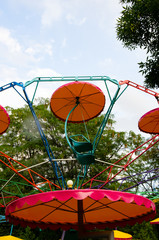 July 2019, Kramatorsk, Ukraine, Jubilee Amusement Park, old people dancing, children