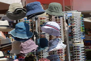 Hats for sale on street market