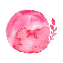 Watercolor background, circle with sprigs in red colors