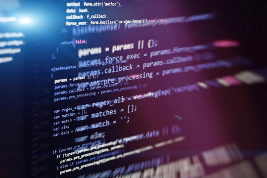 Big data storage and cloud computing representation. Programming . Developer working on web sites codes in office.