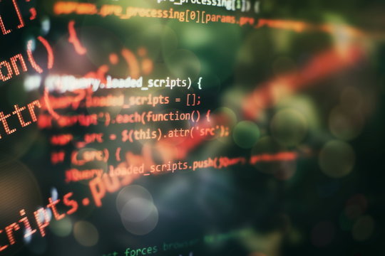 Big data storage and cloud computing representation. Programming . Developer working on web sites codes in office.