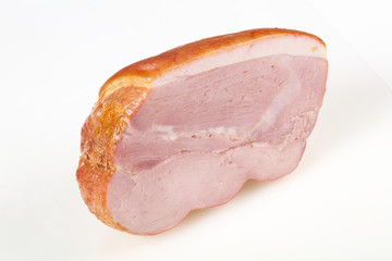 Smoked pork meat over white background