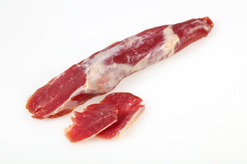 Smoked pork meat over white background