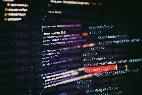 Web programming functions on laptop on laptop. IT business. Python code computer screen. Mobile application design Concept.