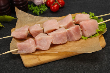 Raw pork meat skewer for grill