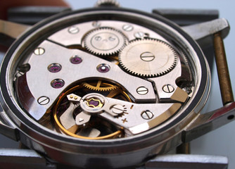 vintage mechanic watch movement macro detail