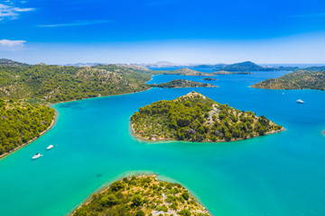 Fototapeta na wymiar Aerial view of the blue bay and small islands in nature park Telascica, Croatia, Dugi otok island