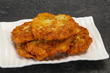 Roasted potato pancakes in the bowl